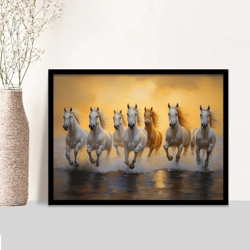 Seven Running Vastu  Lucky  Horse Theme Wall Posters with Frame