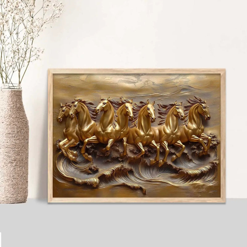 Seven Running Vastu Lucky  Horse Theme Wall Posters with Frame