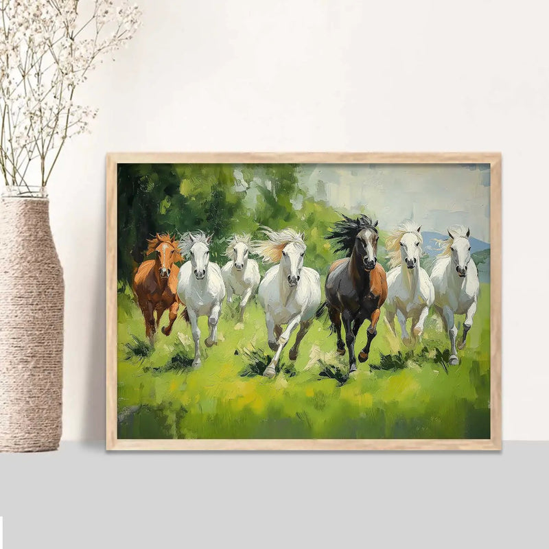 Seven  Running  Vastu Lucky  Horse Theme Wall Posters with Frame