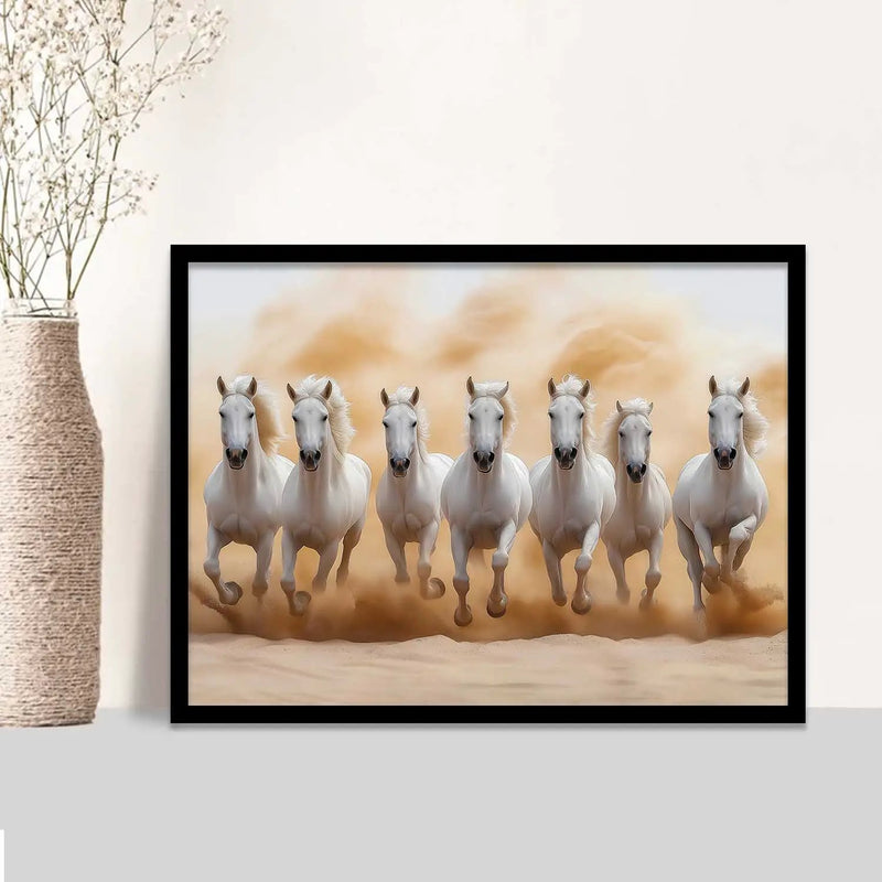 Seven   Running Vastu Lucky  Horse Theme Wall Posters with Frame