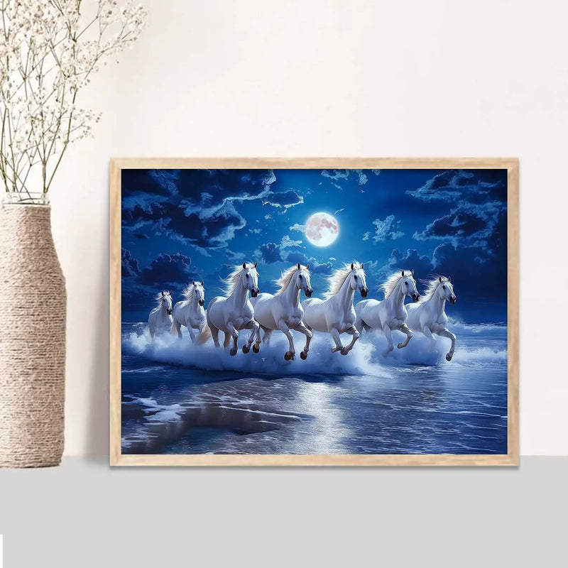 Seven  Running Vastu Lucky  Horse Theme Wall Posters with Frame
