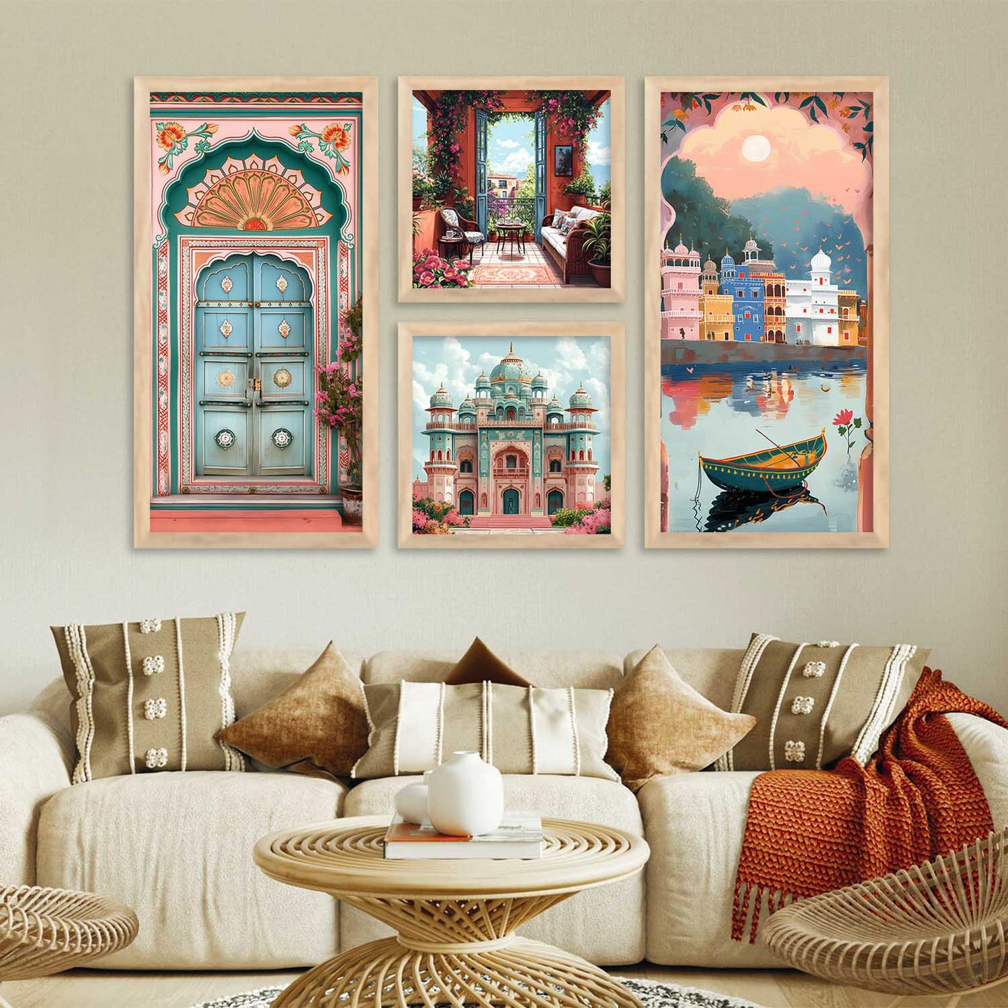 kotart Indian Traditional Big Size Art Wall Painting Home Decoration With Frame For Bed Room Hotel Wall Decor