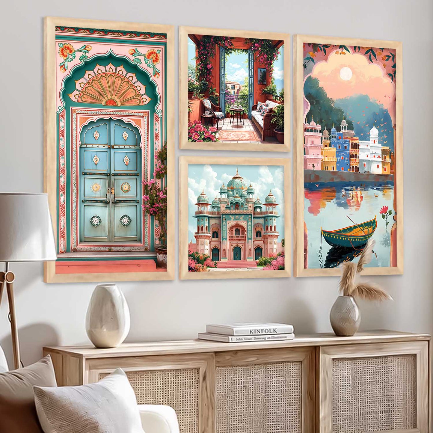 kotart Indian Traditional Big Size Art Wall Painting Home Decoration With Frame For Bed Room Hotel Wall Decor