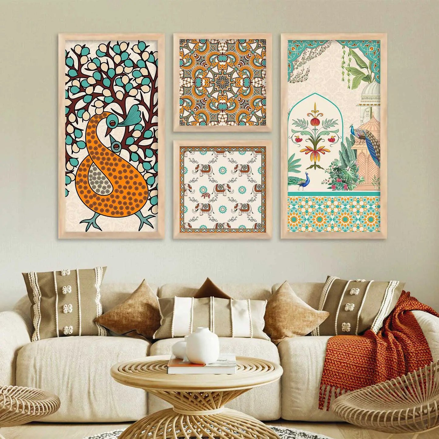 kotart Traditional Gond Big Size Art Wall Painting Home Decoration With Frame For Living Room Bed Room Hotel Wall Decor (