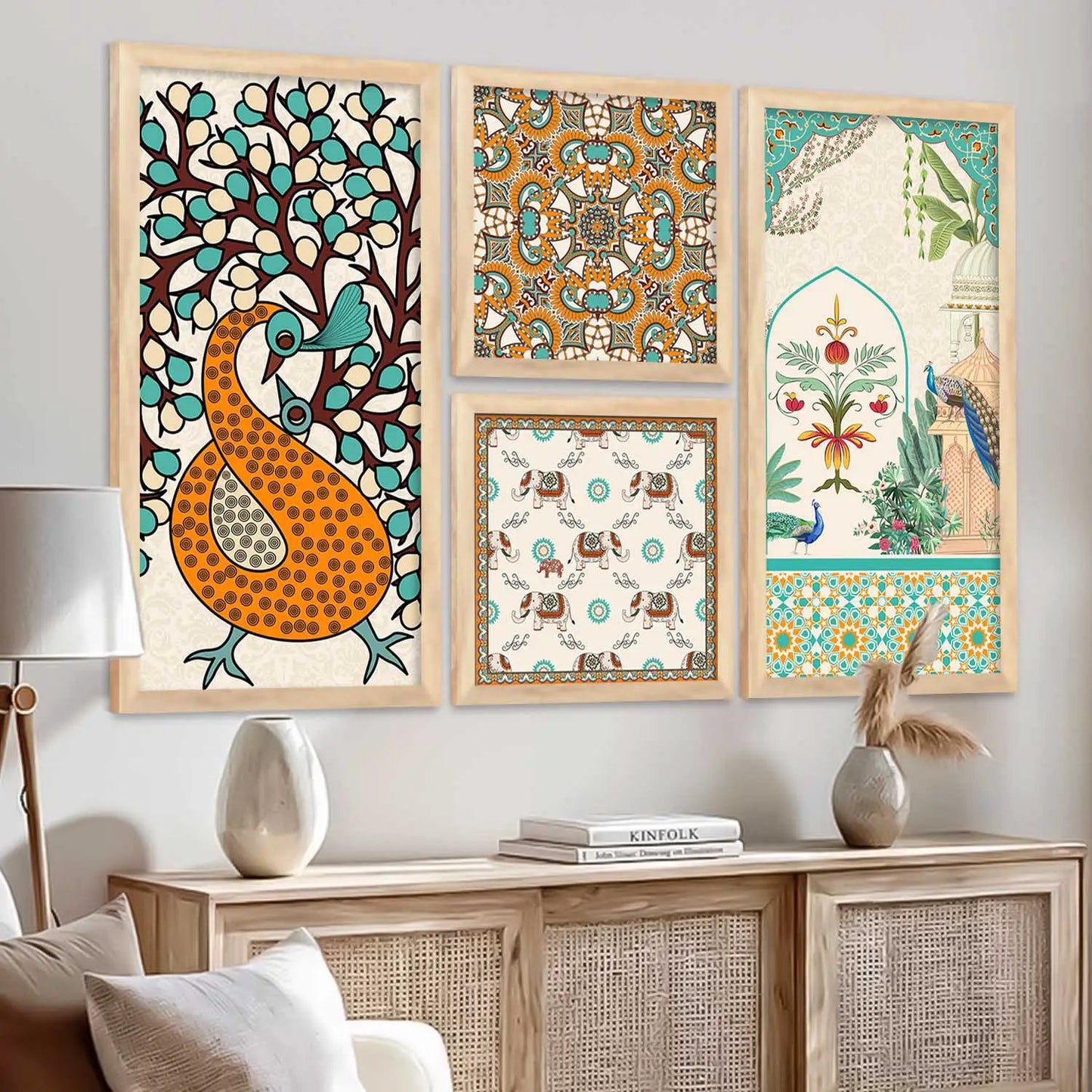 kotart Traditional Gond Big Size Art Wall Painting Home Decoration With Frame For Living Room Bed Room Hotel Wall Decor (
