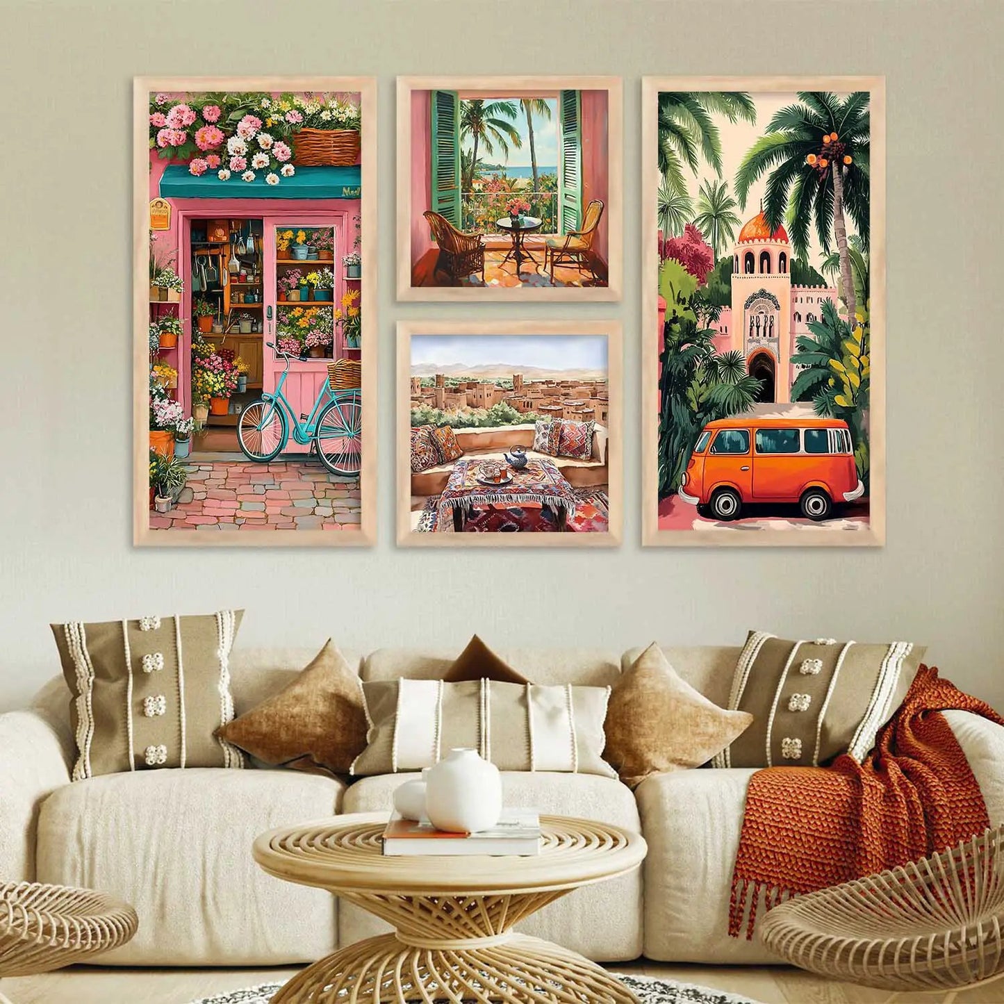 kotart Painting Modern City view Wall Art Home Decoration Paintings With Frame For Living Room Bed Room Hotel Wall Decor