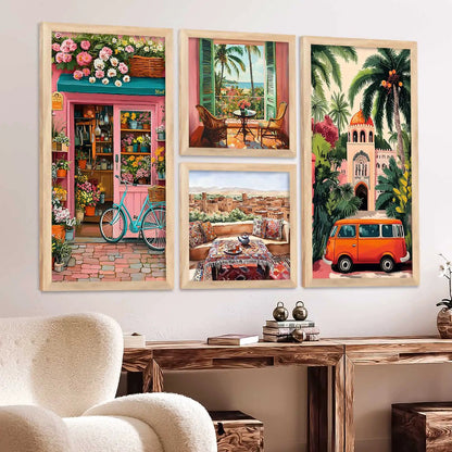 kotart Painting Modern City view Wall Art Home Decoration Paintings With Frame For Living Room Bed Room Hotel Wall Decor