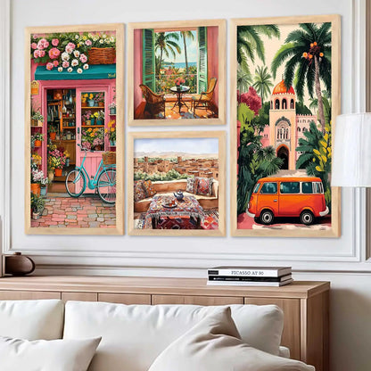 kotart Painting Modern City view Wall Art Home Decoration Paintings With Frame For Living Room Bed Room Hotel Wall Decor