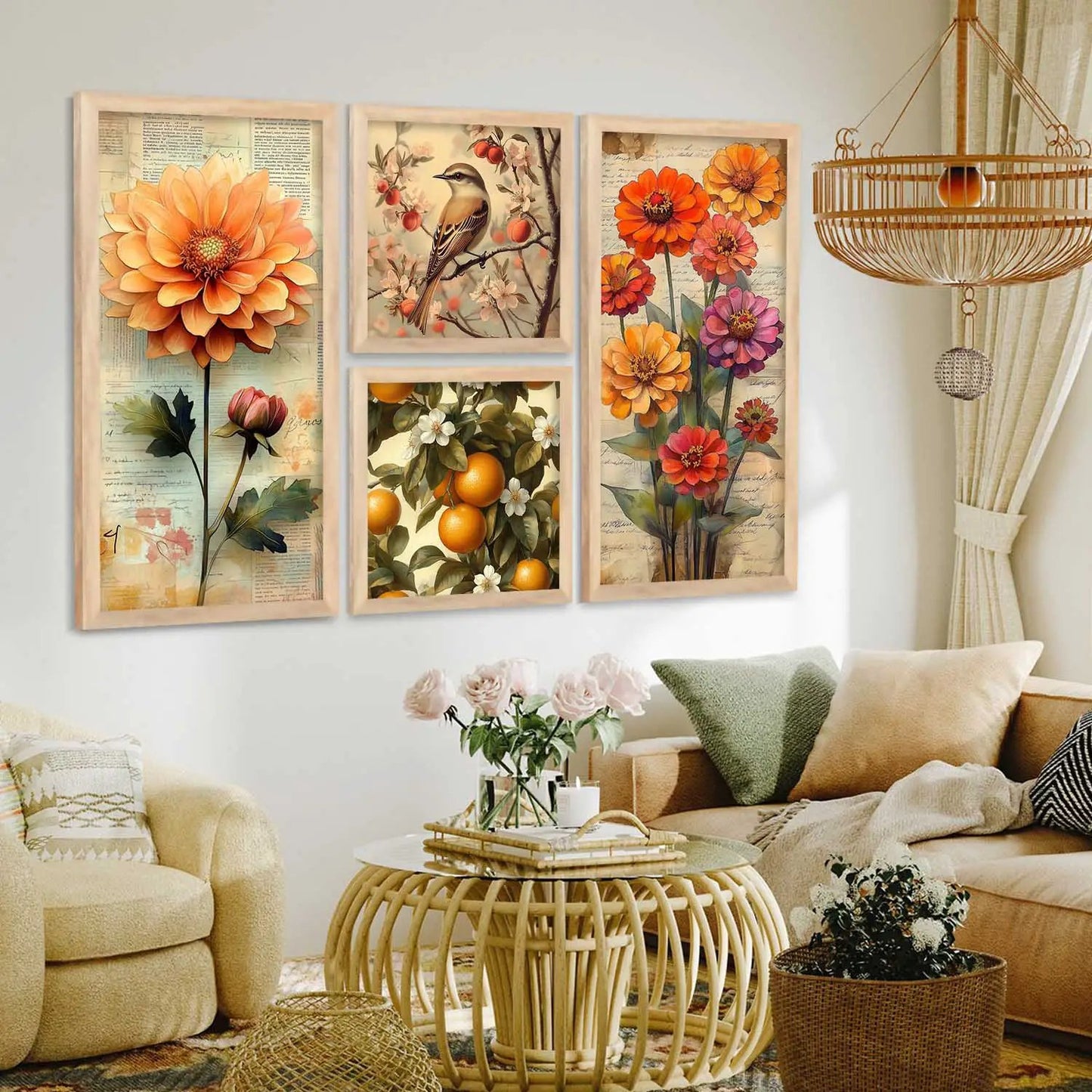 kotart Modern Big Size Art Home Decoration Painting Floral  Paintings With Frame For Living Room Bed Room Hotel Wall Decor