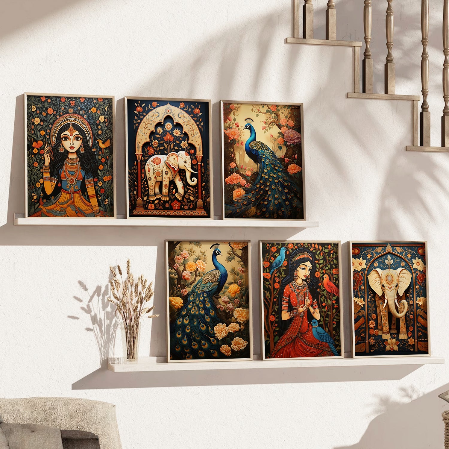 Traditional Indian Inspired Madhubani Art Prints with Frame for Living ...