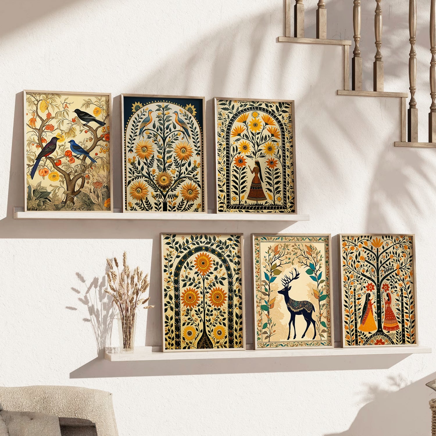 Traditional Indian Inspired Madhubani Art Prints with Frame for Living ...