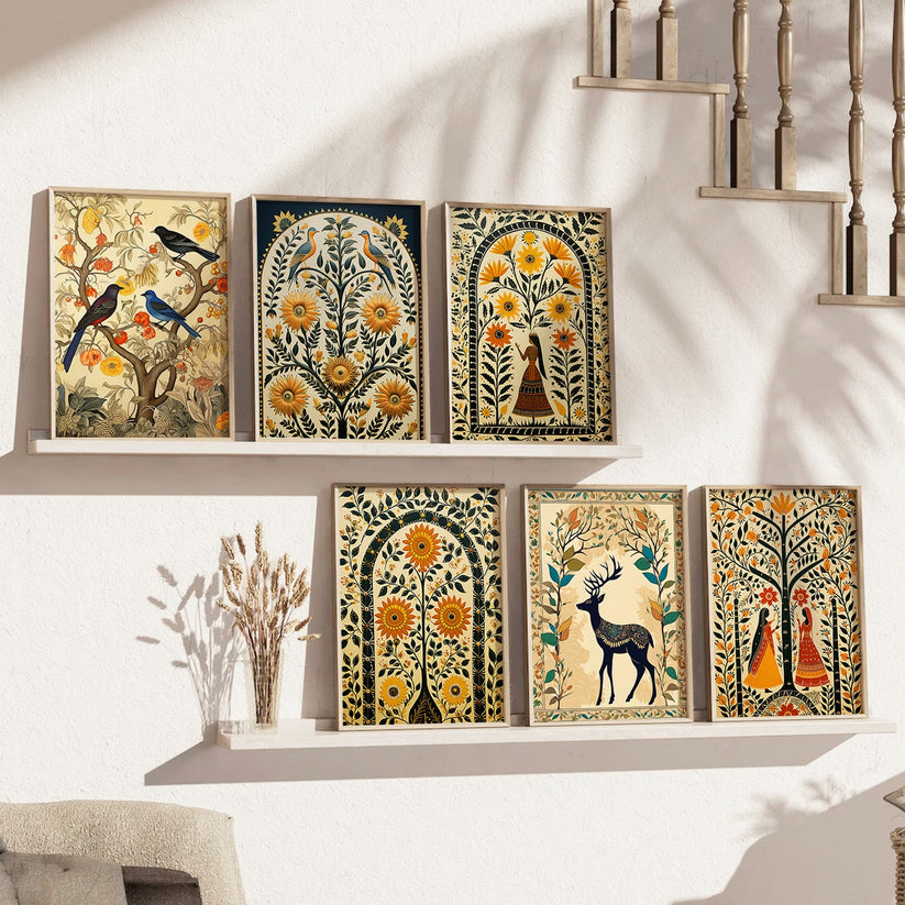 Traditional Indian Inspired Madhubani Art Prints with Frame for Living ...