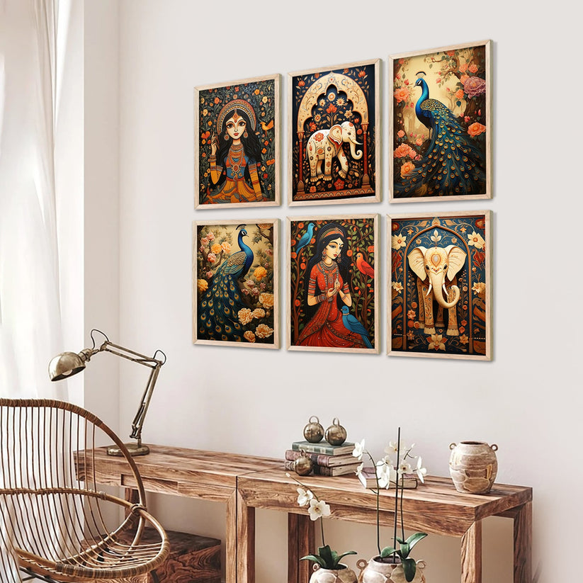 Traditional Indian Inspired Madhubani Art Prints with Frame for Living ...