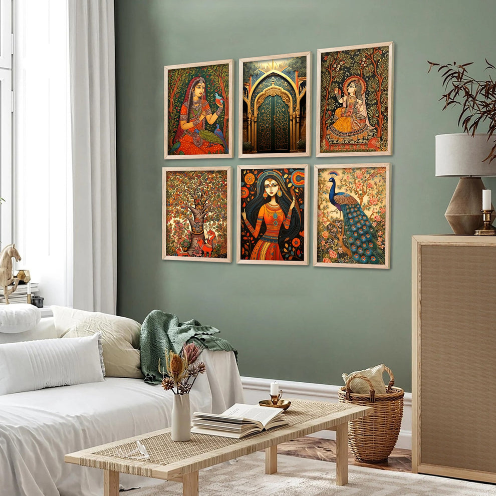 Traditional Indian Inspired Madhubani Art Prints with Frame for Living ...