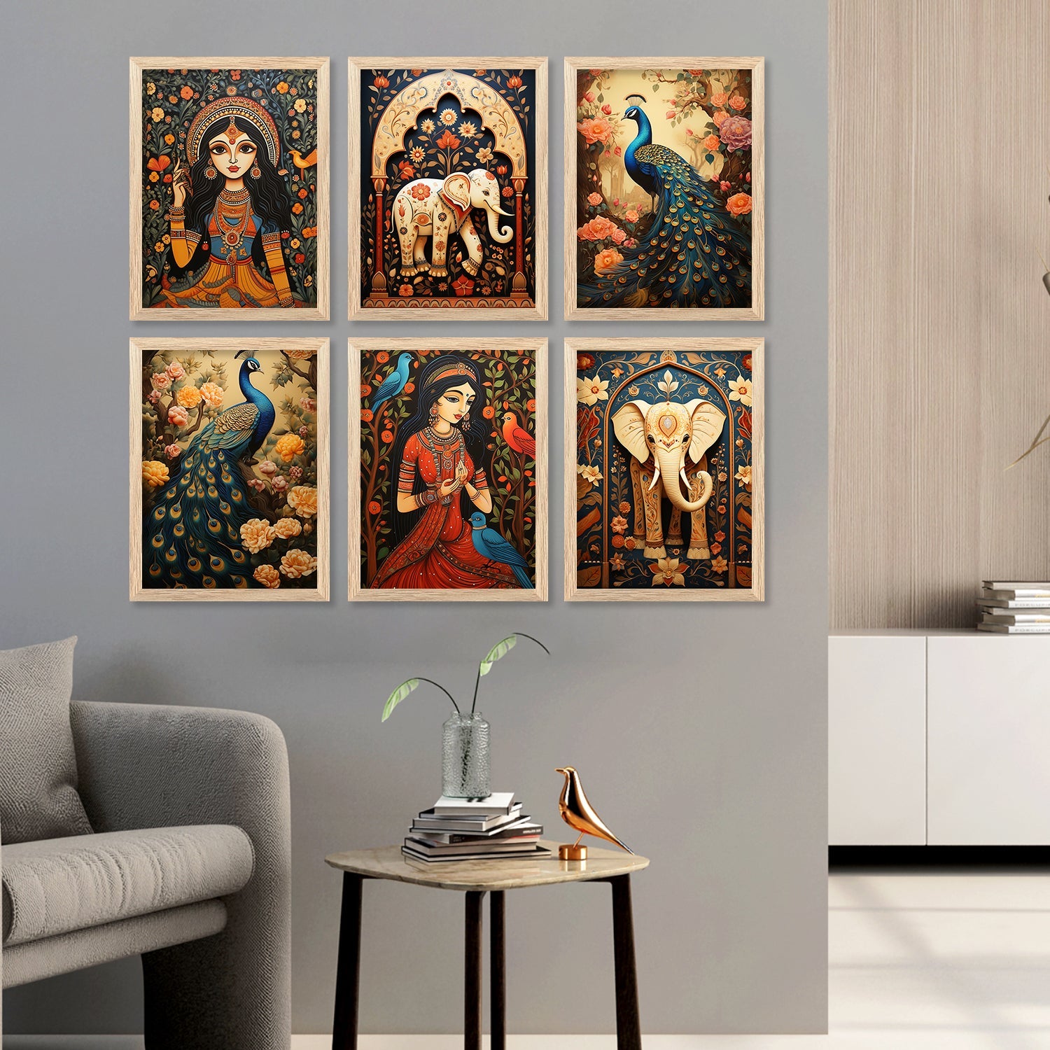 Traditional Indian Inspired Madhubani Art Prints with Frame for Living ...
