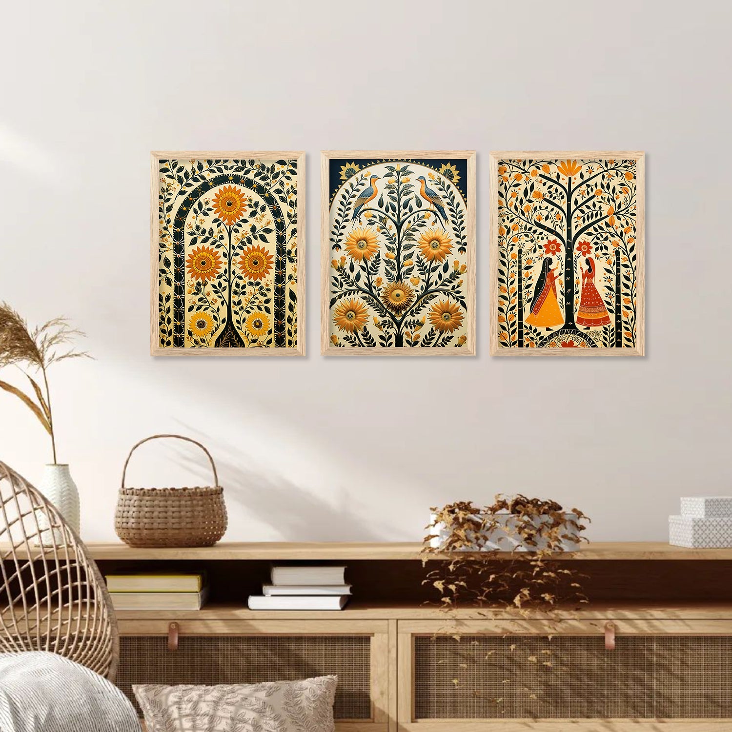 Traditional Indian Inspired Madhubani Art Prints with Frame for Living ...