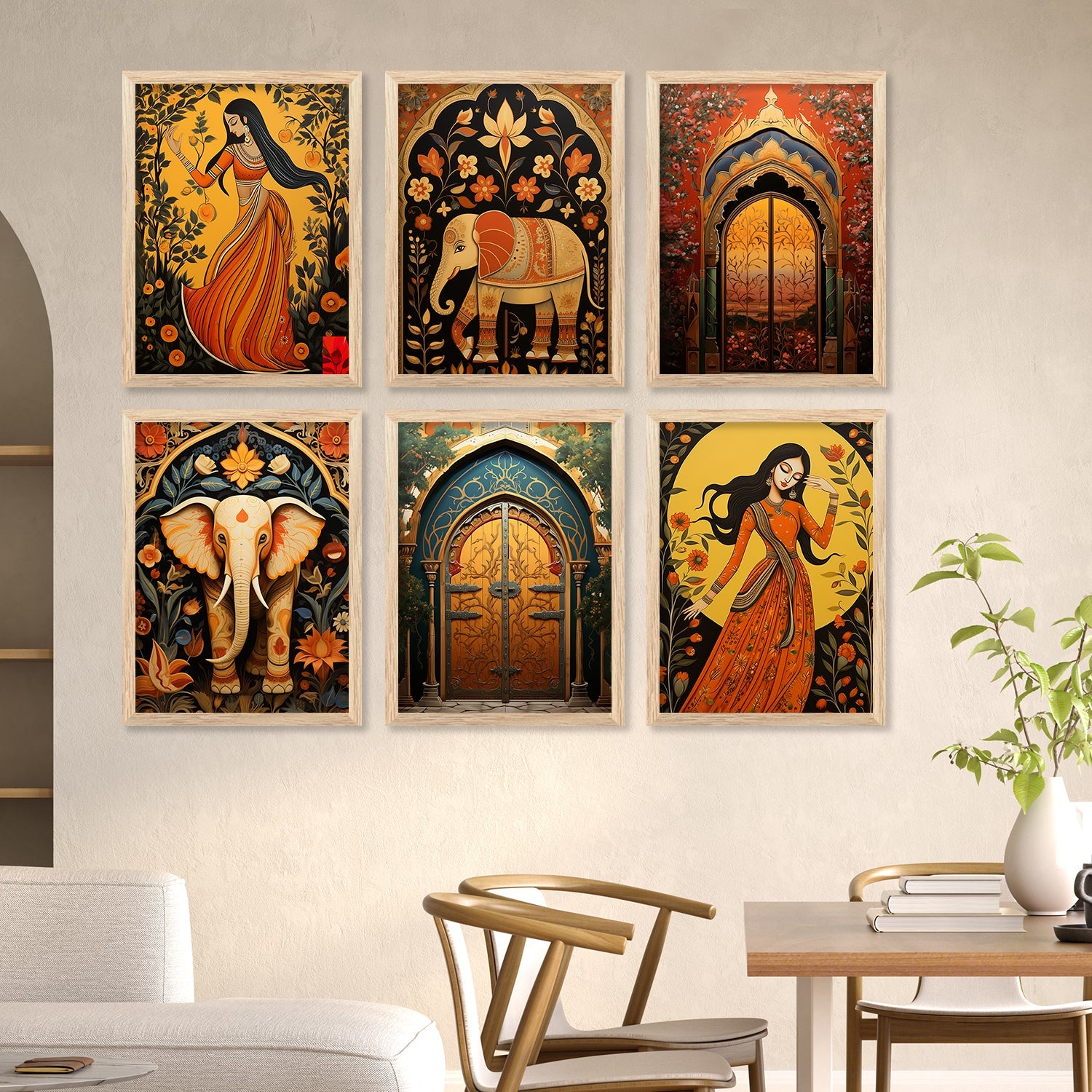 Traditional Indian Inspired Madhubani Art Prints with Frame for Living ...