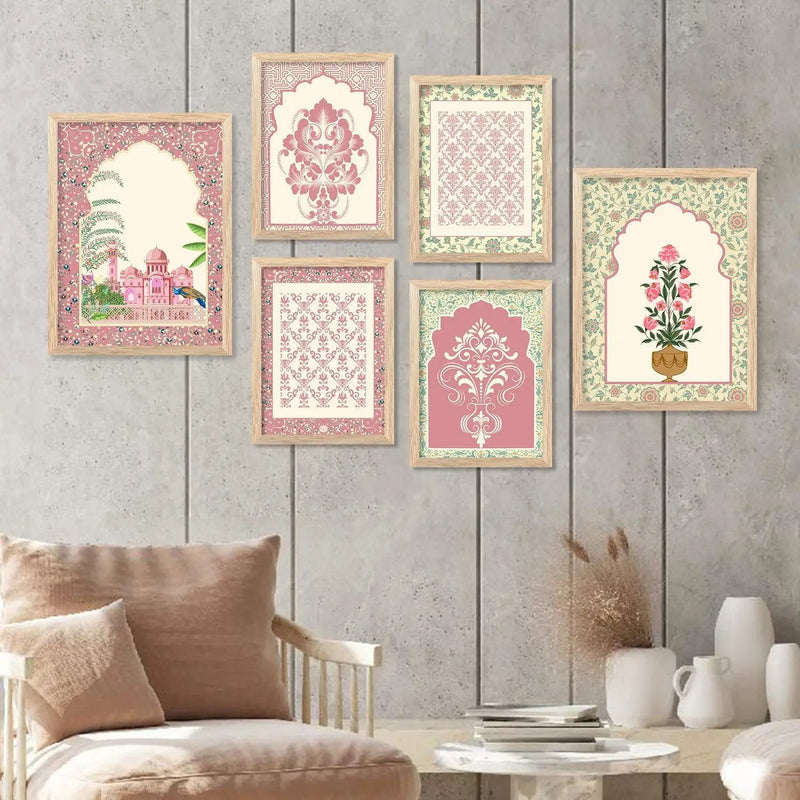 Traditional Indian Inspired Madhubani Art Paintings with Frame for Living Room Bedroom Home and Office Wall Decor Set of 6-Kotart