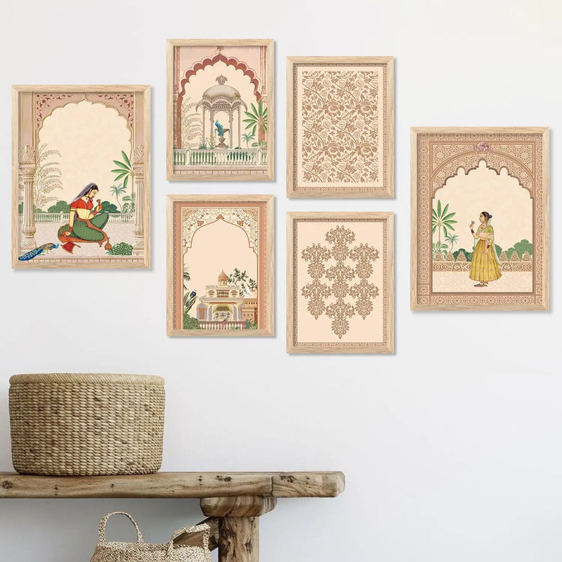 Traditional Indian Inspired Madhubani Art Paintings with Frame for Living Room Bedroom Home and Office Wall Decor Set of 6-Kotart