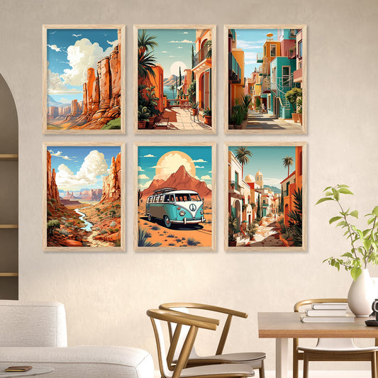 Travel Inspired Framed Posters for Home and Office Wall Decor - Posters for Travel Lovers - Set of 6-Kotart