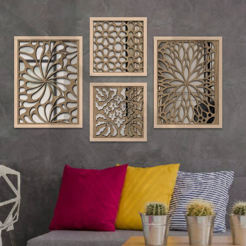 Wall Mirror Decor Panel Wooden Hanging Rectangular Wall Decor Frame for Living Room-Kotart
