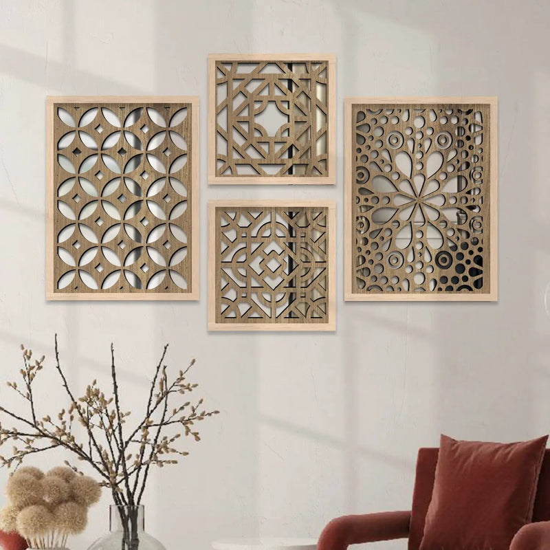 Wall Mirror Decor Panel Wooden Hanging Rectangular Wall Decor-Kotart