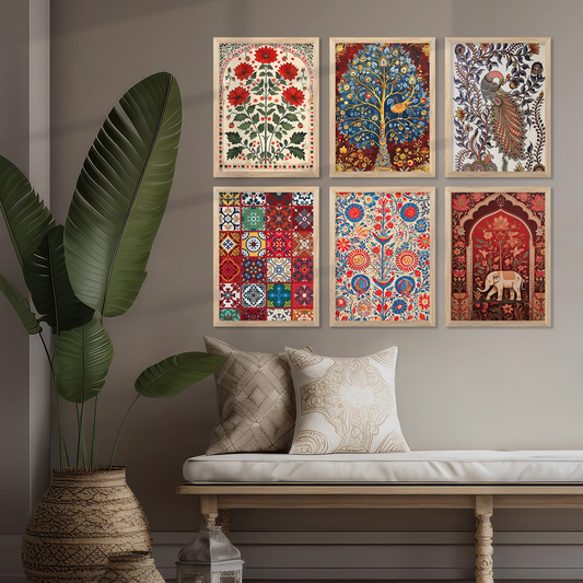 Traditional Indian Art Framed Paintings for Elegant Home Decor Set of 6