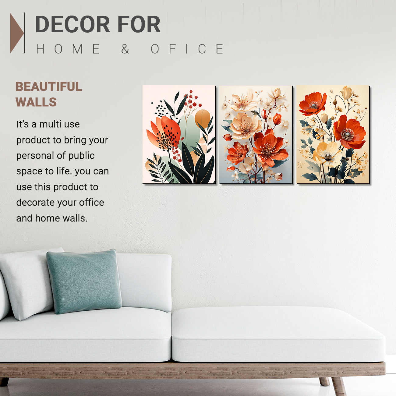 Vibrant Floral Art for Home and Office Decor - Modern Art for Living Room Walls Decor