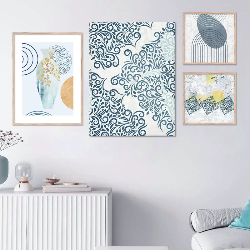 Aesthetic Pastel Blue Color Modern Art Wall Decor Paintings with Frame for Home Decoratior-Kotart
