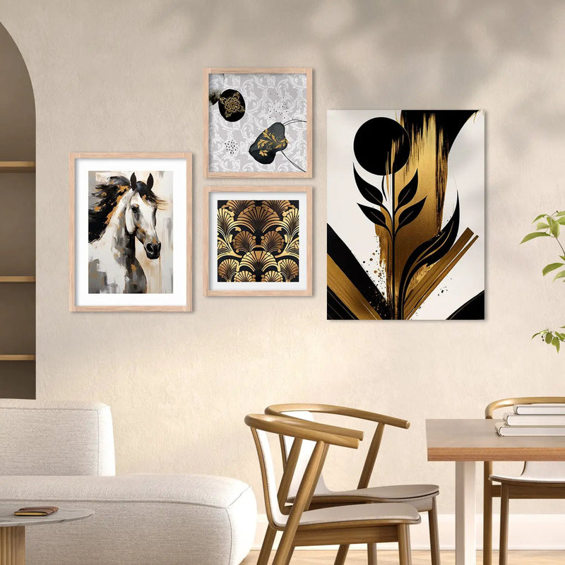 Aesthetic Black and Golden Modern Art Wall Decor Paintings with Frame for Home Decoratior-Kotart