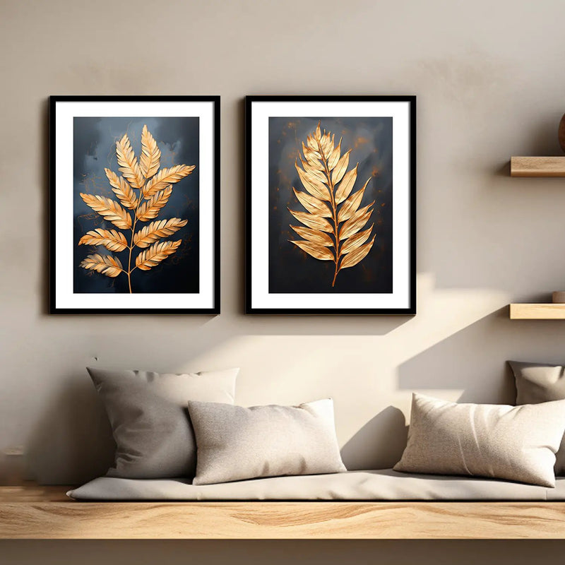 Beautiful Golden Leafs Painting with Frame-Kotart