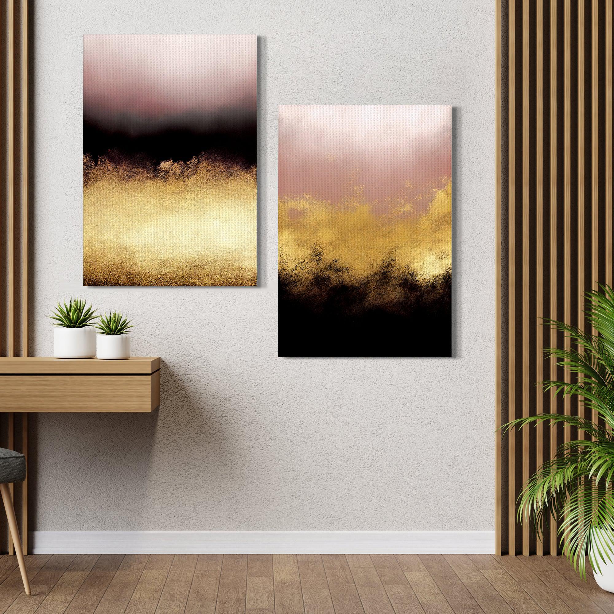 Abstract Canvas Painting Set of 2 Gold Pink and Black Canvas