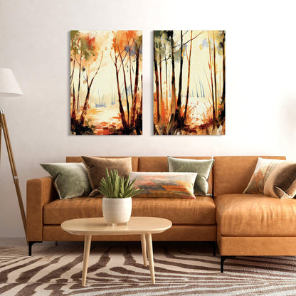 Abstract Forest Canvas Painting - Modern Canvas Art Set of 2-Kotart