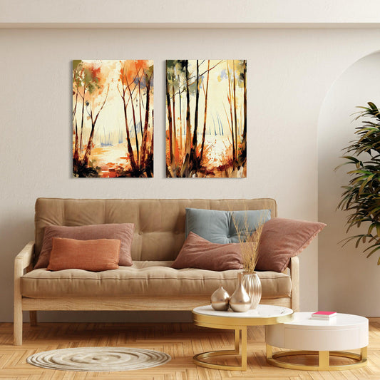 Abstract Forest Canvas Painting - Modern Canvas Art Set of 2-Kotart