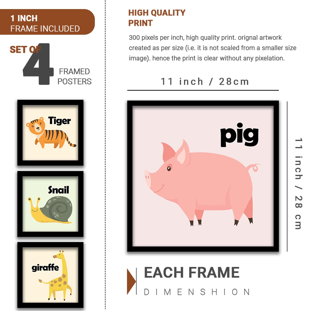 Animal Names Frames for Kids Room Decor-Kotart
