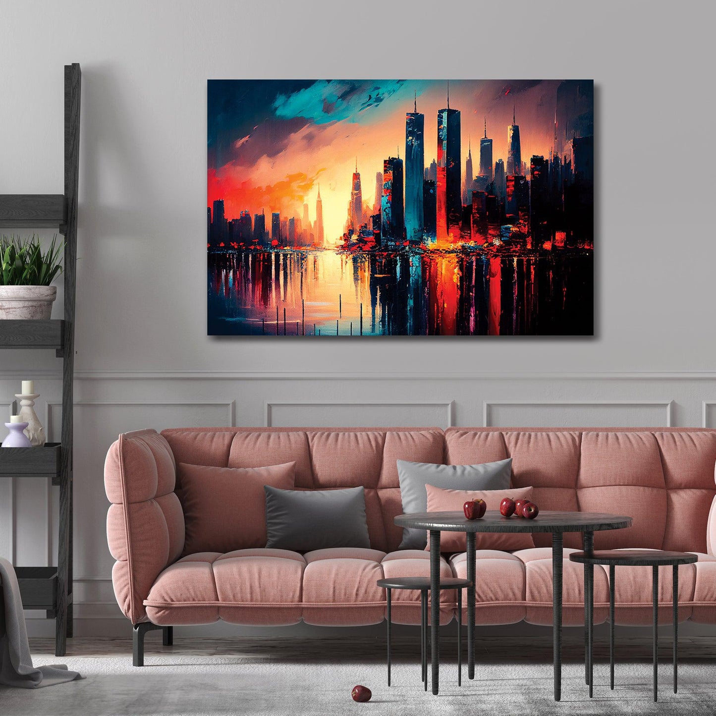 Beautiful Sunset in City Large Canvas Painting - Modern Vibrant Canvas Art-Kotart