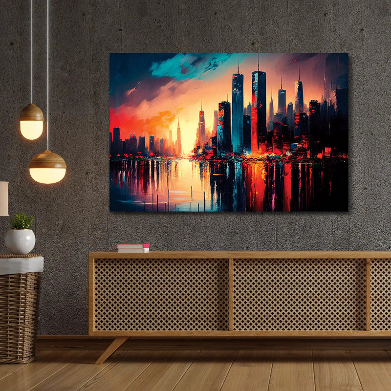 Beautiful Sunset in City Large Canvas Painting - Modern Vibrant Canvas Art-Kotart