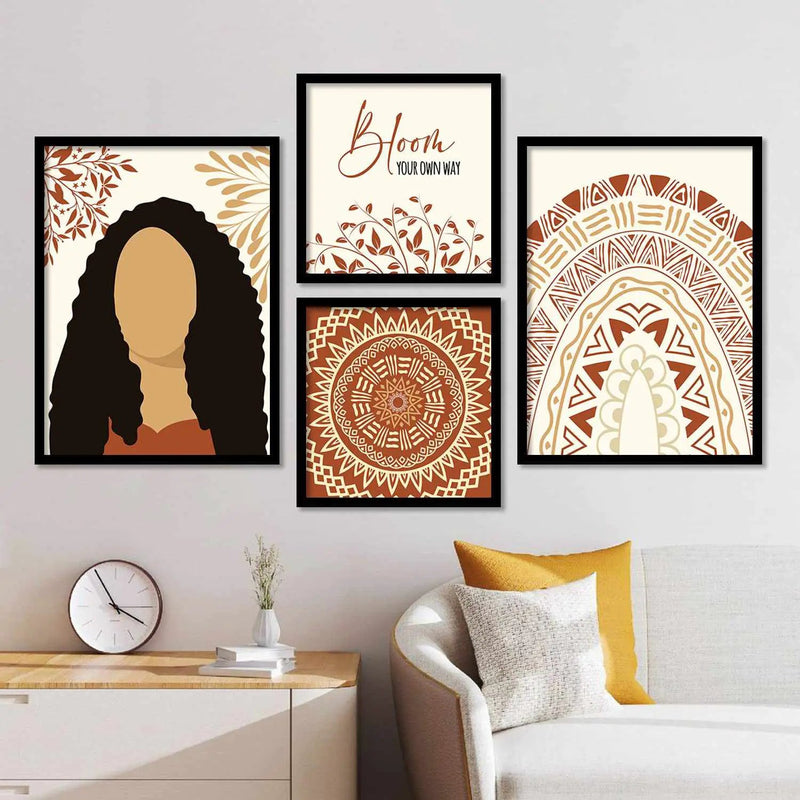 Beige Elegent Wall Decor: Modern Art Paintings with Frame , Set of 4-Kotart