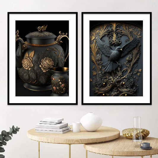 Black and Golden Abstract Modern Art Posters with Frame-Kotart