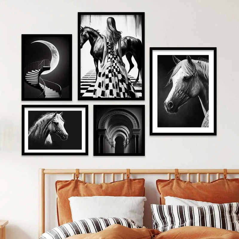 Black and White Horse Posters with Frame - Modern Art Gallery Wall Decor Poster-Kotart