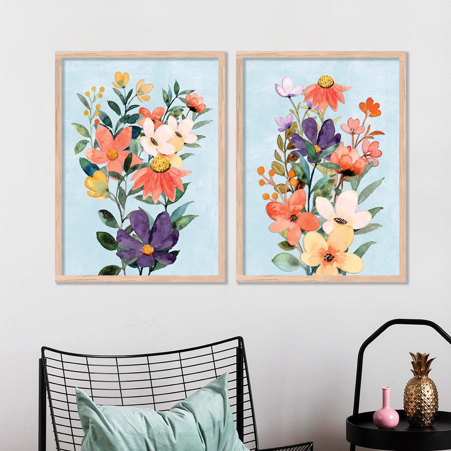 Blue Blooming Beauty - Minimalist Flower Theme Art Posters Combo-Kotart