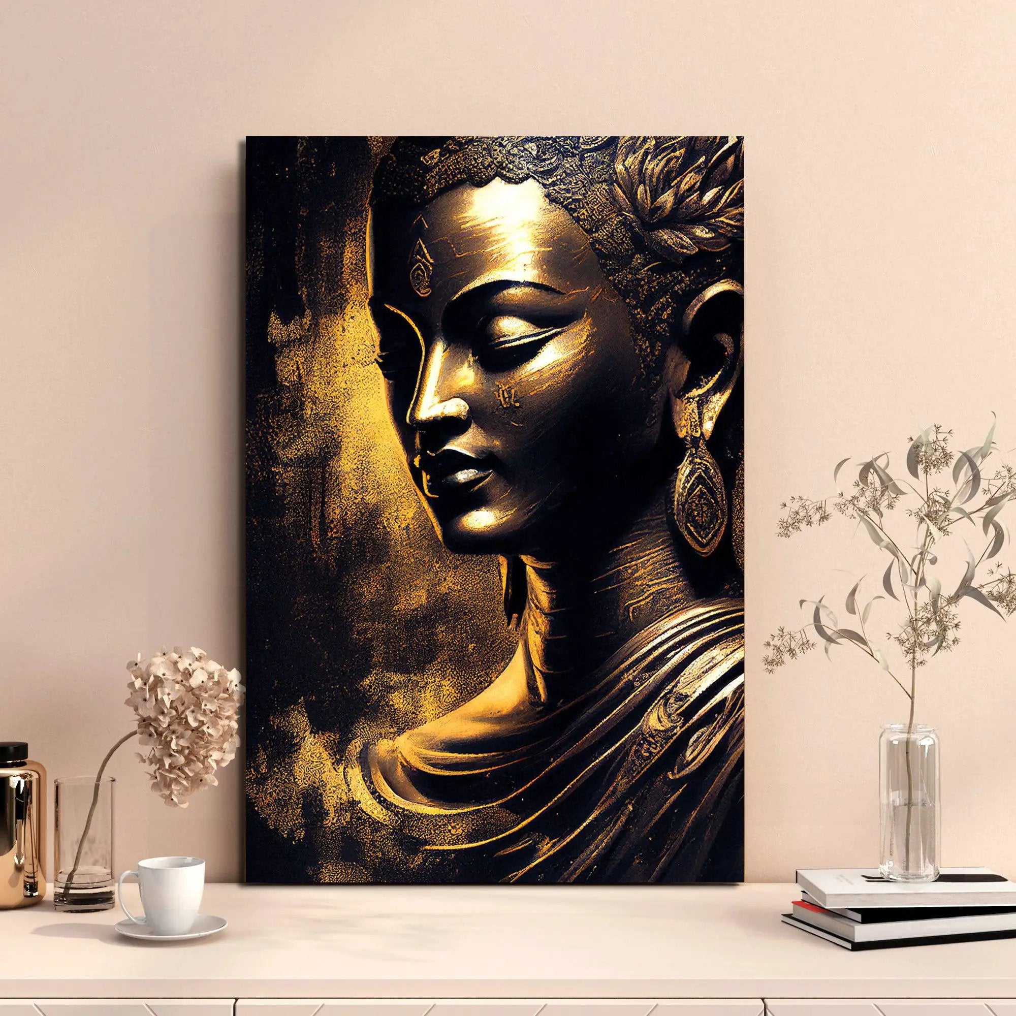 Buddha Canvas Print - Golden Buddha Large Canvas Art Print for Home Li ...