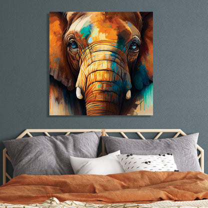 Colorful Elephant Art Canvas Painting - Traditional Canvas Art-Kotart