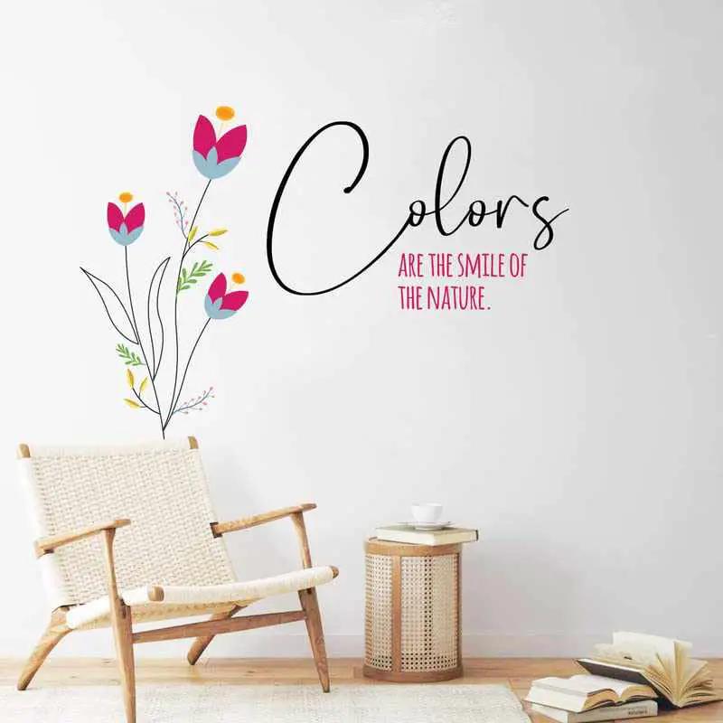 Colorful Leaf and Quote Printed Vinyl Wall Stickers-Kotart