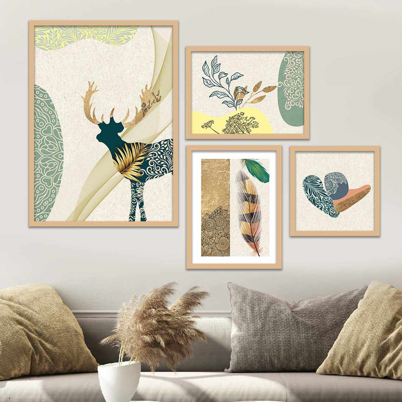 Contemporary Charm : Modern Art Prints with Frame , Set of 4-Kotart
