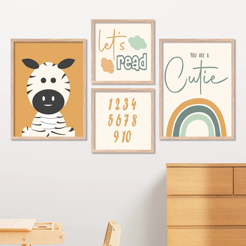 Cute Rainbow Print Educational Framed Wall Posters for Kids Room-Kotart
