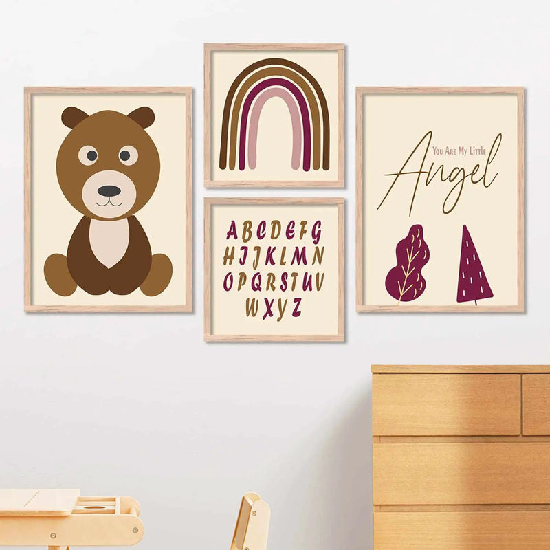 Cute Teddy Art Wall Decor Paintings with Frame for Kids Room-Kotart