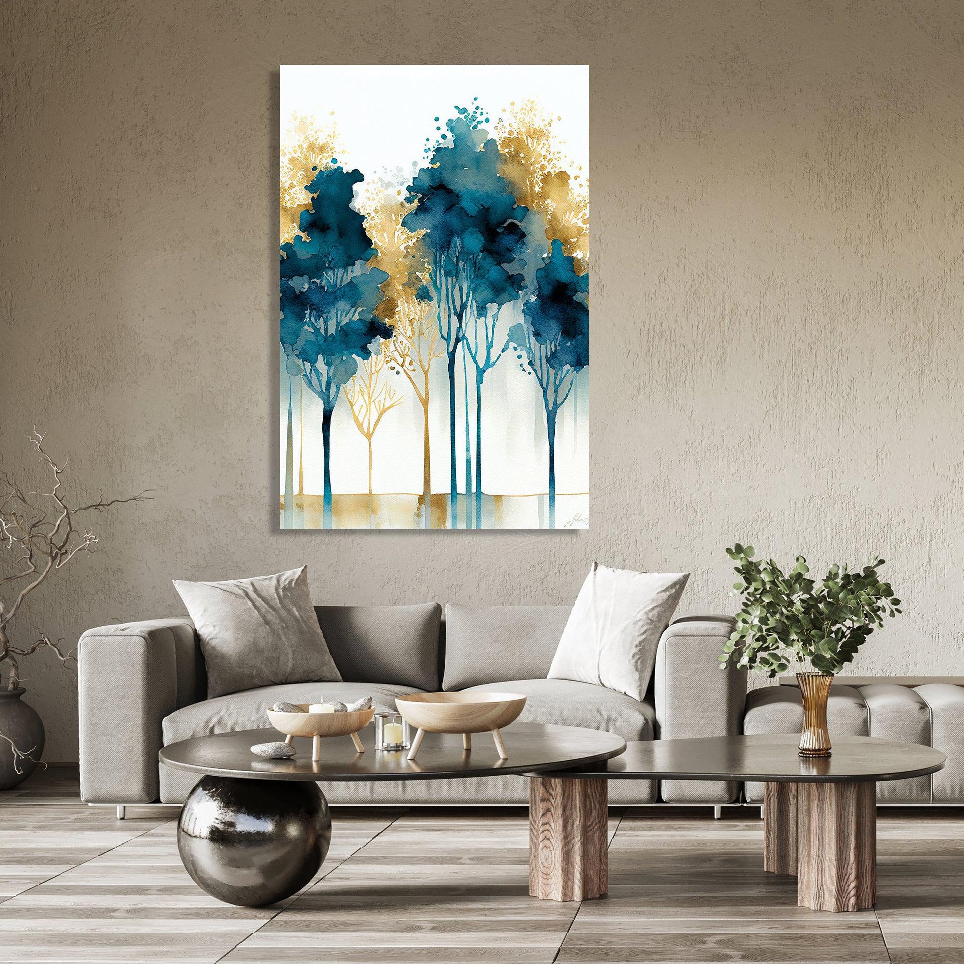 Abstract Forest Canvas Painting - Modern Canvas Art Set of 2 – Kotart
