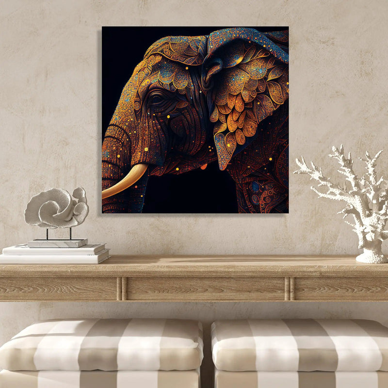 Ethnic Elephant Art Canvas Painting - Traditional Indian Canvas Art Paintings-Kotart
