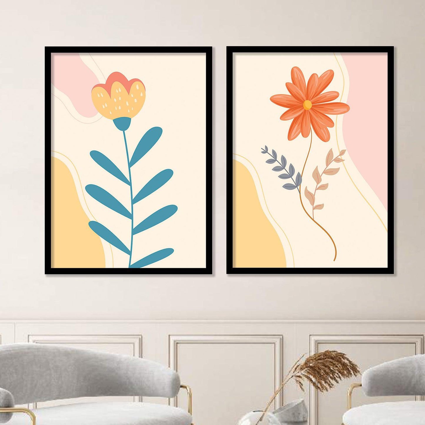 Floral Art Wall Paintings with Frame for Home and Office Wall Decor-Kotart